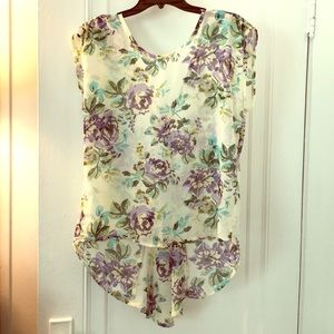 Sheer floral hi-low blouse
